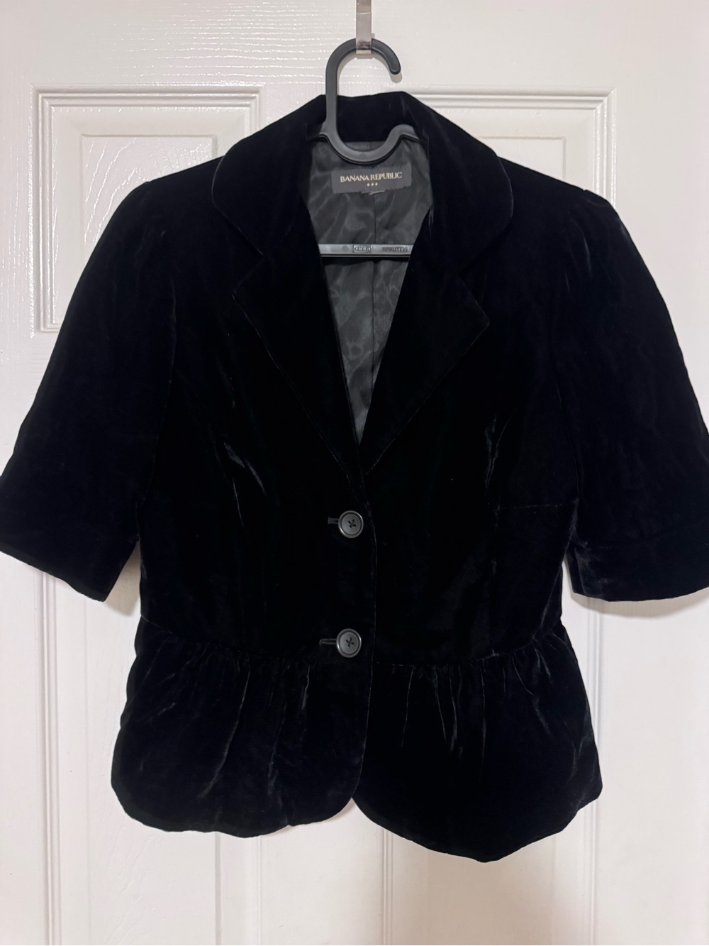 Banana Republic Black Velvet Short Sleeve Peplum Blazer